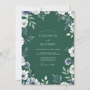 Elegante Hochzeit mit Wasserfarben in Smaragdgrün Einladung