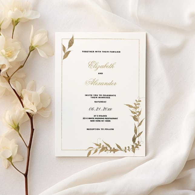 Elegante Hochzeit mit weißem und goldenem Blattwer Einladung (Elegant white and gold foliage Wedding )