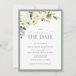 Elegante Hochzeit mit weißer grauer Wasserfarbe Save The Date