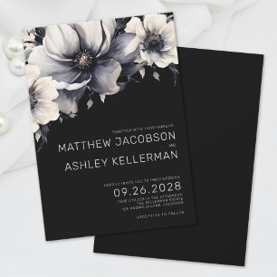 Elegante Hochzeit mit weißer Schwarzer Flora Einladung