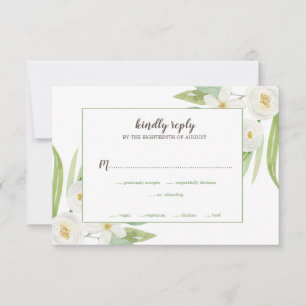 Elegante Hochzeit mit weißer und grüner Blüte RSVP Karte