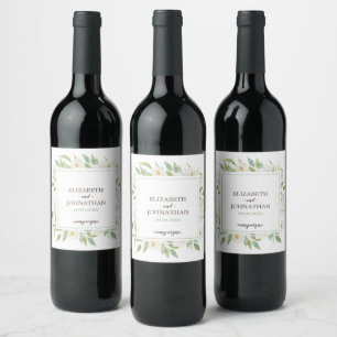Elegante Hochzeit mit weißer und grüner Blüte Weinetikett