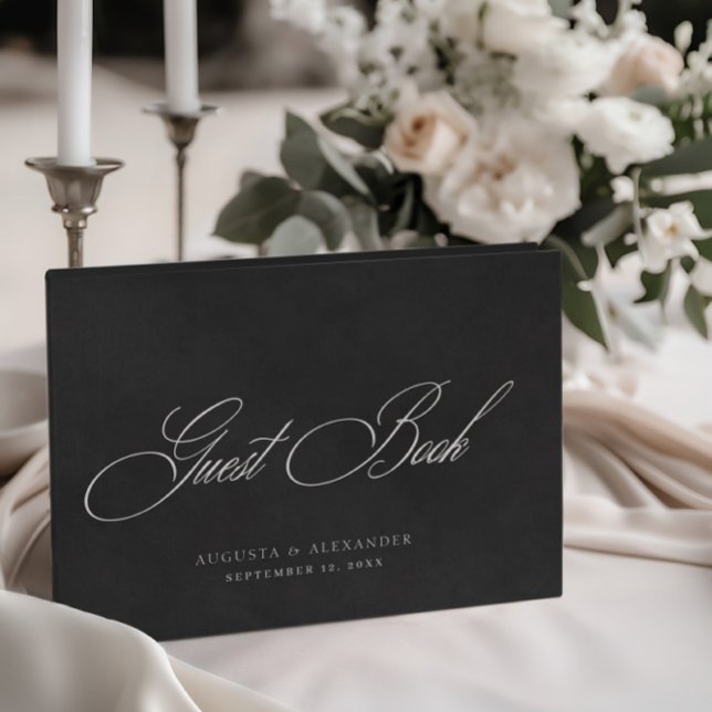 Elegante Hochzeit mit weißer und schwarzer Velvet Gästebuch (Elegant White & Black Velvet Texture Wedding Guest Book)