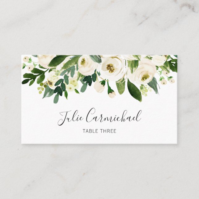 Elegante Hochzeit mit weißer Wasserfarbe Platzkarte (Vorderseite)