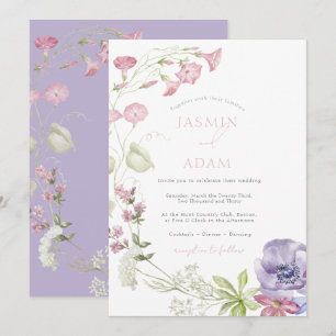 Elegante Hochzeit mit Wildblumen-Monogramm Einladung