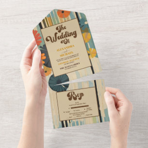 Elegante Hochzeit Mitte Jahrhundert All In One Einladung