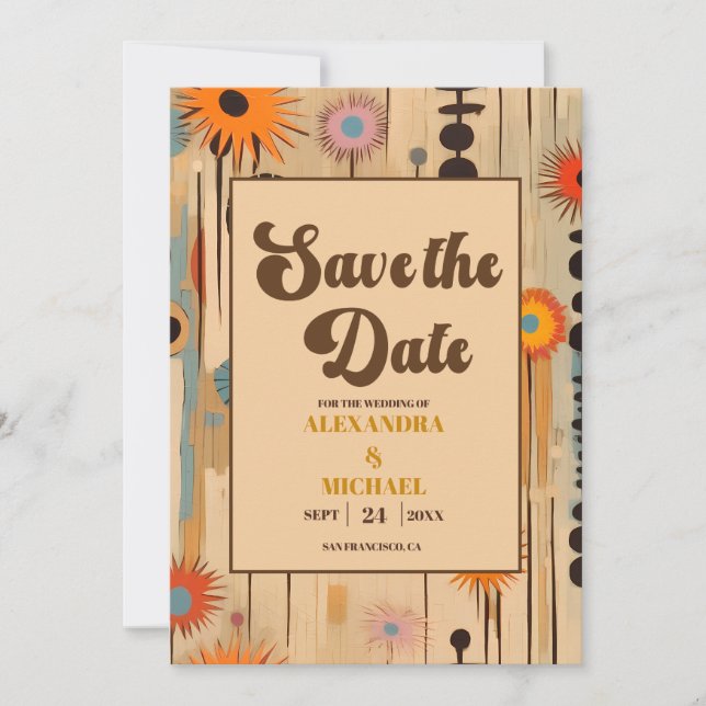 Elegante Hochzeit Mitte Jahrhundert Save The Date (Vorderseite)