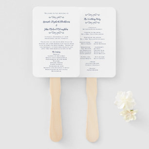 Elegante Hochzeit Moderne Zeremonie Programm Navy Fächer
