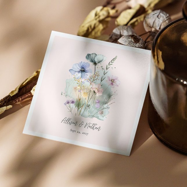 Elegante Hochzeit Napkins mit Aquarellfarben-Wildb Serviette (Elegant Wedding Napkins with Watercolor Wildflower)