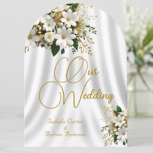 Elegante Hochzeit Ornate Weißgold Blumen Einladung