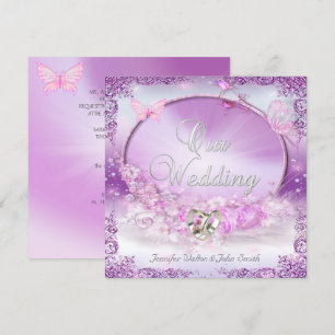 Elegante Hochzeit Rosa Flieder Ringe Schmetterling Einladung