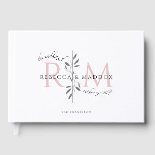 Elegante Hochzeit Rosé Botanisches Monogramm Gästebuch