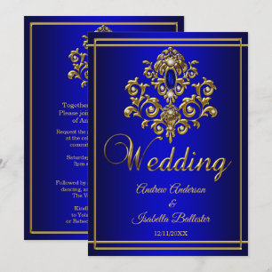 Elegante Hochzeit Royal Blau Gold Juwel 2 Einladung