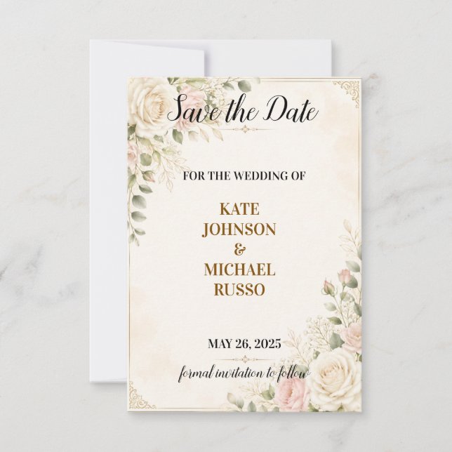 Elegante Hochzeit Rustikal Retro Moderne Floral Save The Date (Vorderseite)