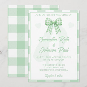 Elegante Hochzeit Salbeigrüne Gingham-Schleife Einladung