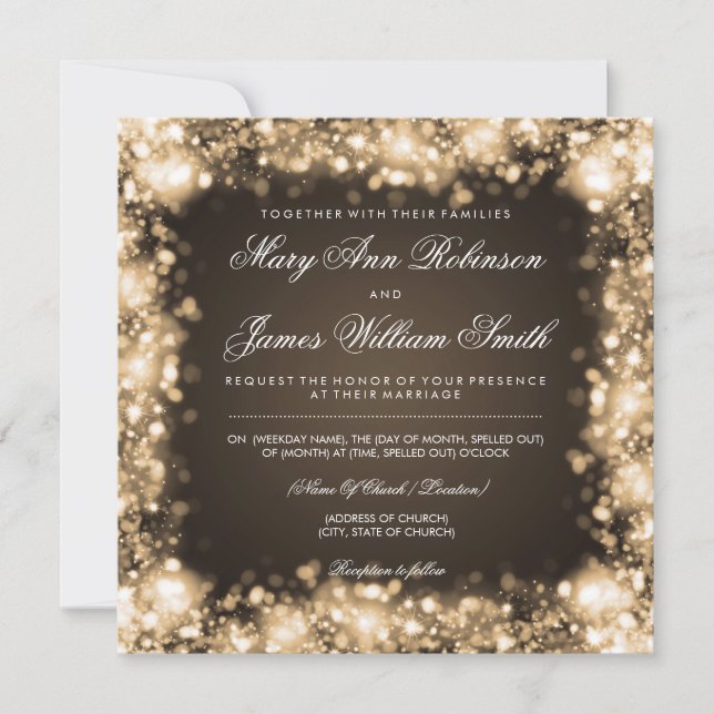 Elegante Hochzeit Save the Date Lights Gold (Vorderseite)