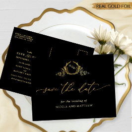 Elegante Hochzeit Save the Date Schwarz und Real G Folie Einladungspostkarte