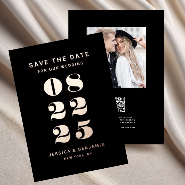 Elegante Hochzeit Save the Date Schwarze Rose Gold Folieneinladung (Elegant Wedding Save The Date Black Rose Gold Foil Invitation)