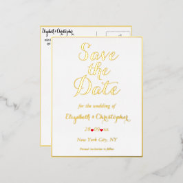 Elegante Hochzeit Save the Date White Imitats Gold Folie Einladungspostkarte