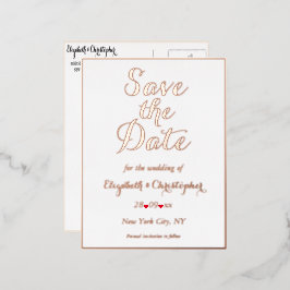 Elegante Hochzeit Save the Date White Rose Gold Folie Einladungspostkarte