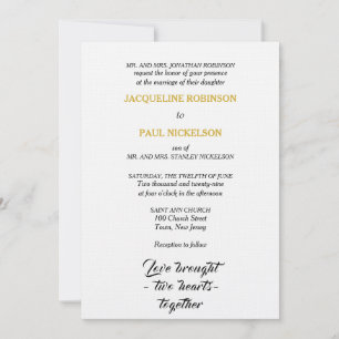 Elegante Hochzeit Schwarz Weiß Gold Zwei Herzen Einladung