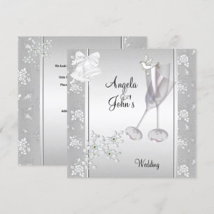 Elegante Hochzeit Silber Weiße Spitze Floral Einladung