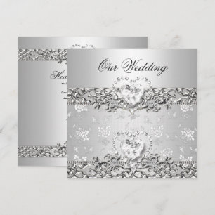 Elegante Hochzeit Silberweißer Diamant Herz Einladung