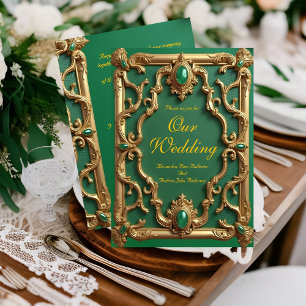Elegante Hochzeit Smaragdgrüne Edelsteine Gold Ver Einladung