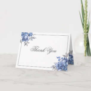 Elegante Hochzeit Staubblau Rustikale Blumen Dankeskarte