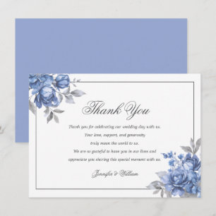 Elegante Hochzeit Staubblau Rustikale Blumen Dankeskarte