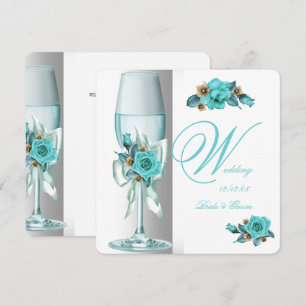 Elegante Hochzeit Teal Weiß Beige Rose Champagner Einladung