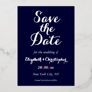 Elegante Hochzeit - Termin vormerken - Navy Blau S Folieneinladung