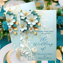 Elegante Hochzeit Türkis Blau Weiß Gold Blumen ver