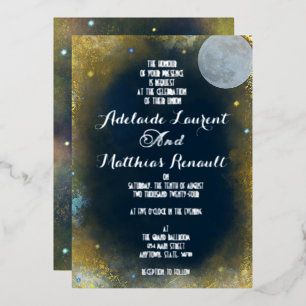 Elegante Hochzeit unter dem Vollmond: Blau & Silbe Folieneinladung