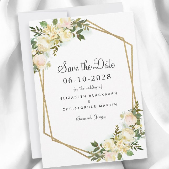 Elegante Hochzeit Verlobung Wasserfarben Save The Date (Elegant Wedding Engagement Watercolor Floral Gold Save The Date)