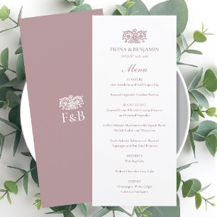 Elegante Hochzeit Vintage Blumenmonogramm Rosa Menükarte