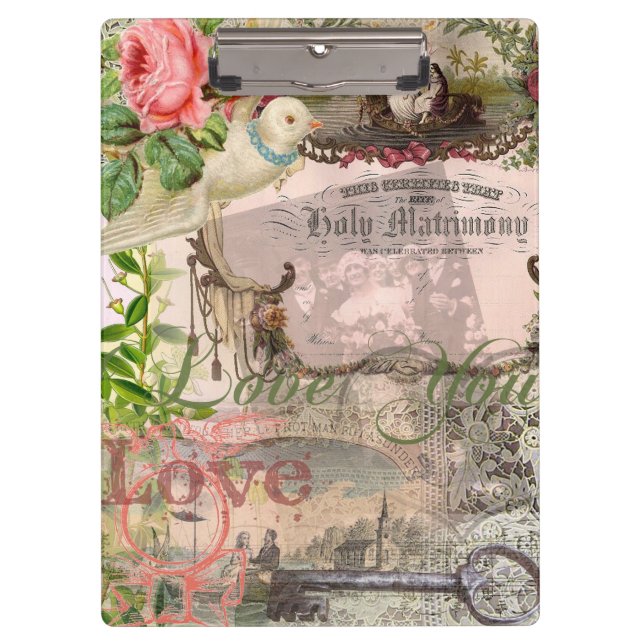 Elegante Hochzeit Vintage Ehe Antike Vintag Klemmbrett (Vorderseite)