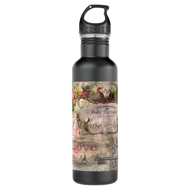 Elegante Hochzeit Vintage Ehe Antike Vintag Trinkflasche (Vorderseite)