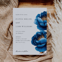 Elegante Hochzeit von Blue Gold Floral Einladung