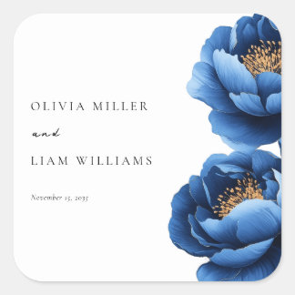 Elegante Hochzeit von Blue Gold Floral Quadratischer Aufkleber