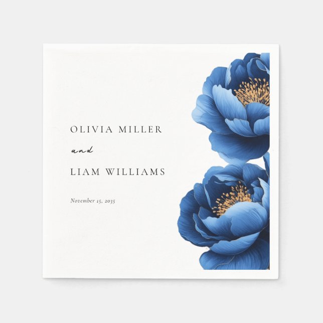 Elegante Hochzeit von Blue Gold Floral Serviette (Vorderseite)