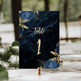 Elegante Hochzeit von Blue Gold Floral Tischnummer
