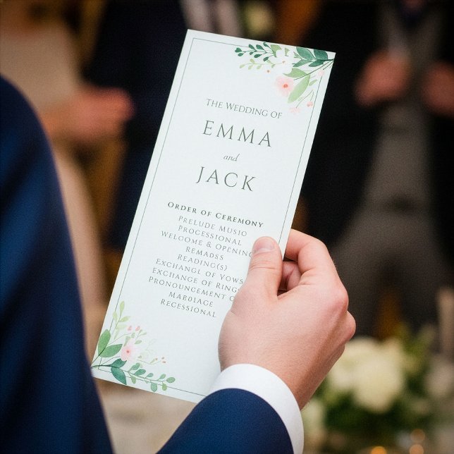 Elegante Hochzeit von Botanical Soft Green Blush Programm (Pretty botanical frame wedding program.)