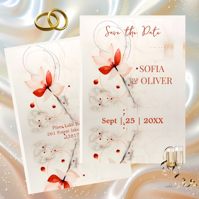 Elegante Hochzeit von Cream und Roten Poppies Save The Date (Von Creator hochgeladen)