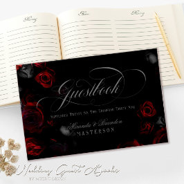 Elegante Hochzeit von Custom Red and Black Floral Gästebuch
