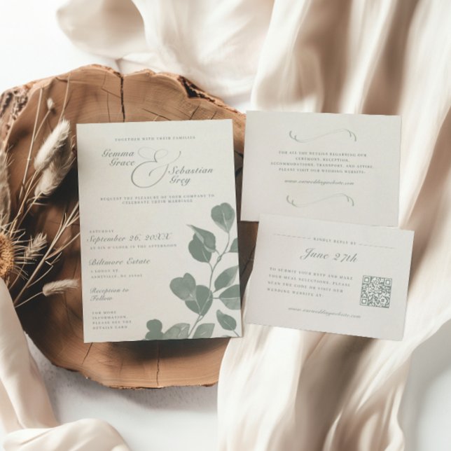 Elegante Hochzeit von Elfenbein & Sage Fall Botani Einladung (Von Creator hochgeladen)