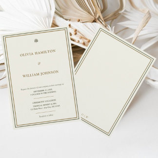Elegante Hochzeit von Elfenbein und goldgrüner 12x Einladung