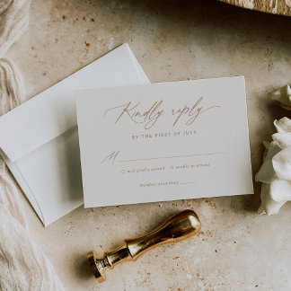 Elegante Hochzeit von Elfenbein und Goldkalligrafi RSVP Karte