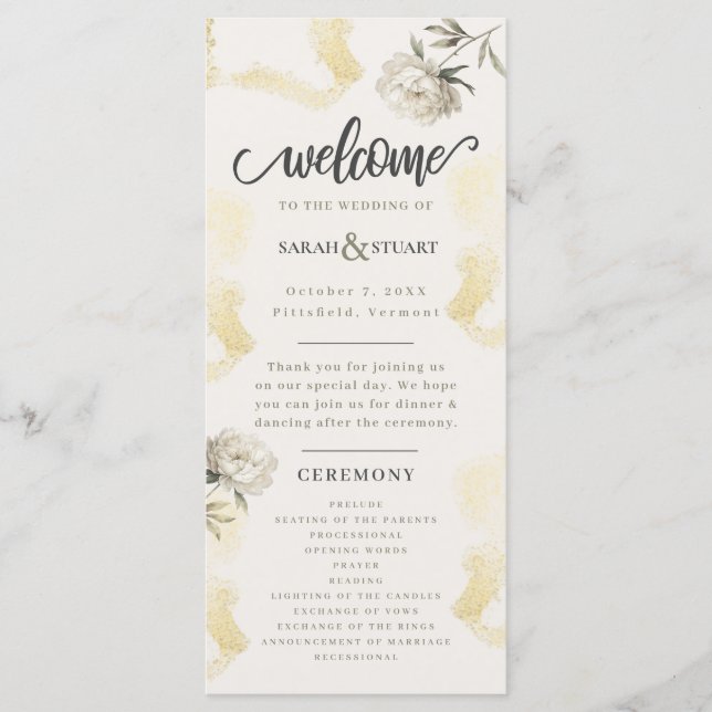 Elegante Hochzeit von Gold Peony Floral Programm (Vorderseite)
