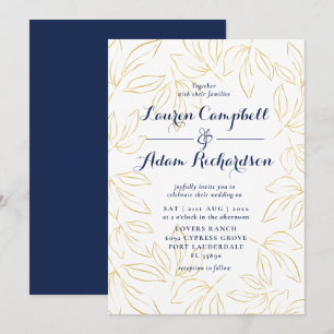 Elegante Hochzeit von Gold und Navy-Foliage Einladung